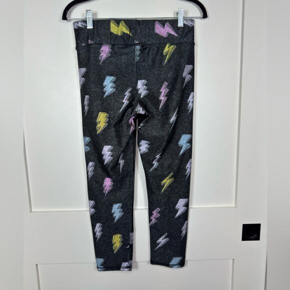TEREZ LIGHTNING BOLT Black Multicolor Cropped LEGGINGS Size Large - Picture 6 of 11